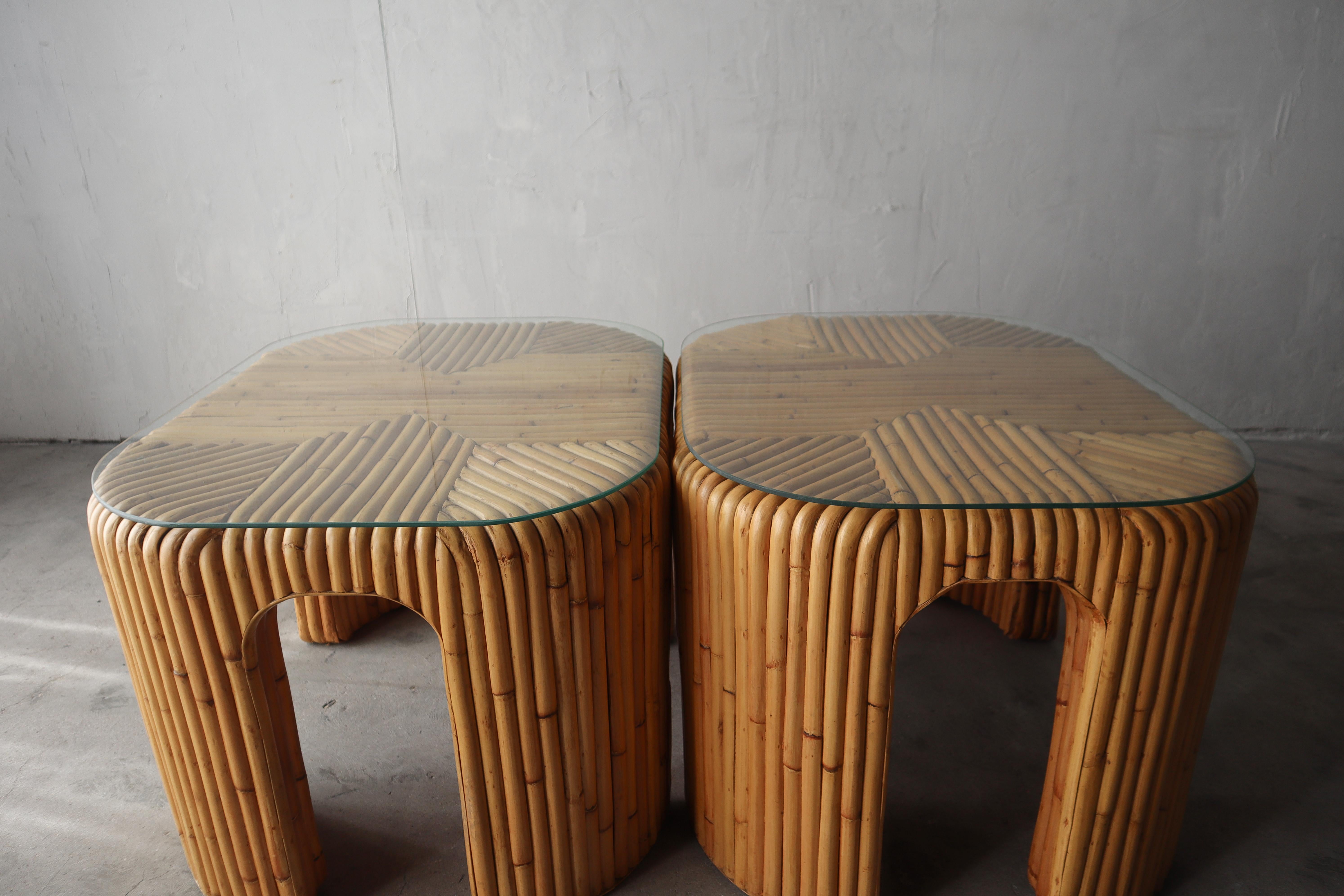 Pair of Vintage Reeded Bamboo Side Tables 1