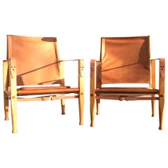 Pair of Vintage Refurbished Kaare Klint Safari Lounge Chairs