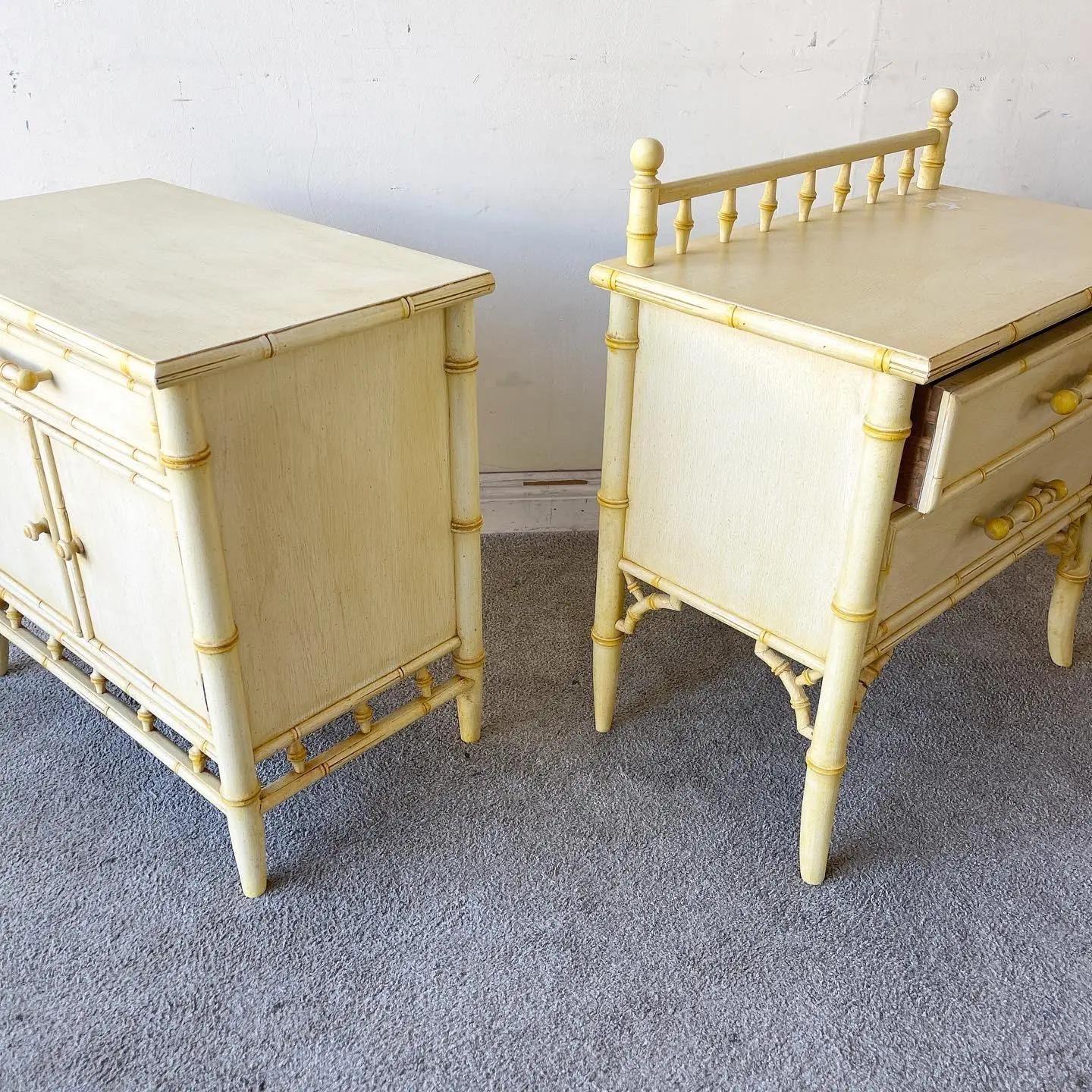 American Pair of Vintage Regency Faux Bamboo Nightstands by Century Furniture