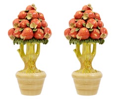 Paar Vintage Regency Style Italienisch Keramik Granatapfel Topiary