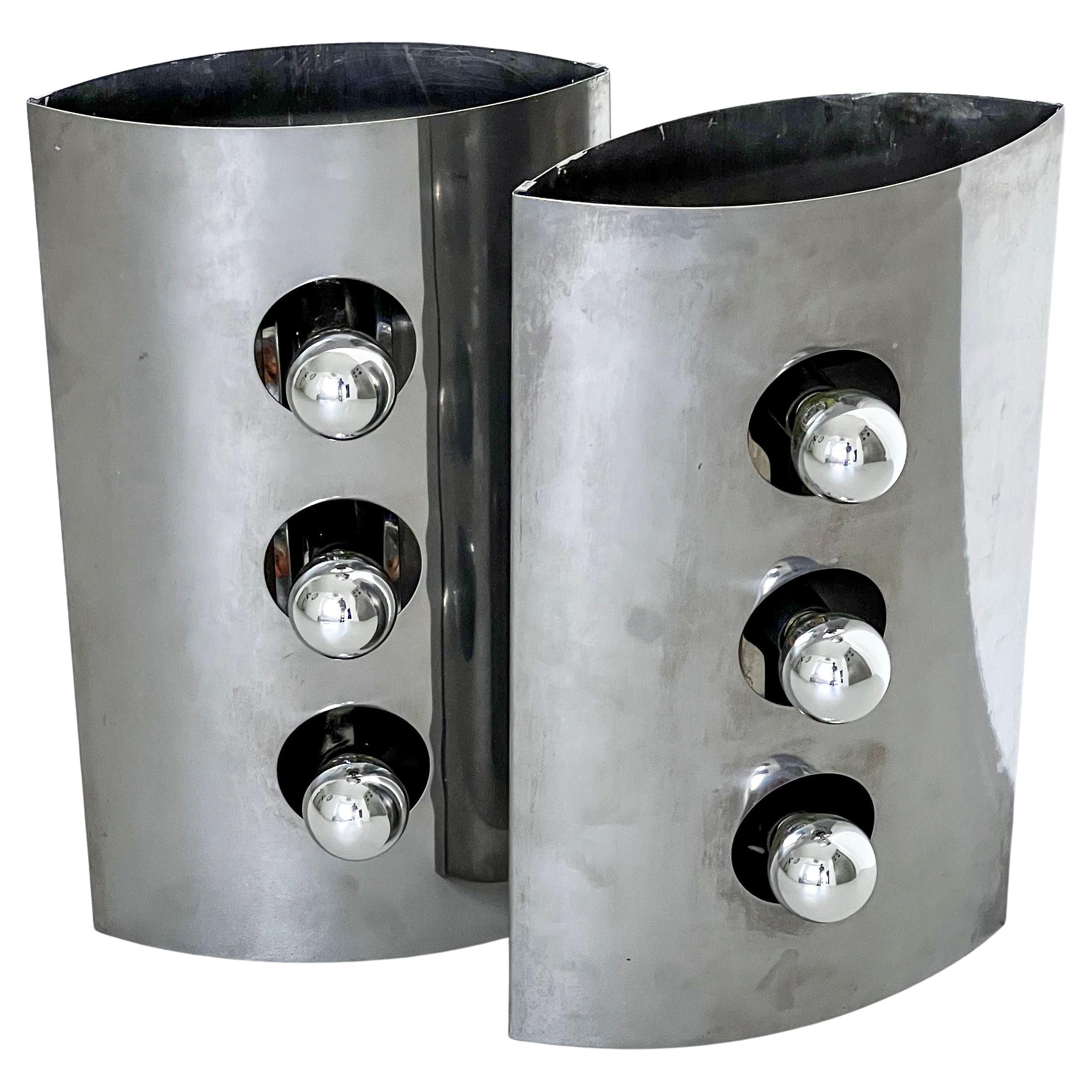 Pair of Vintage Reggiani Sconces in Stainless Steel, Italian Space Age, 1960s For Sale