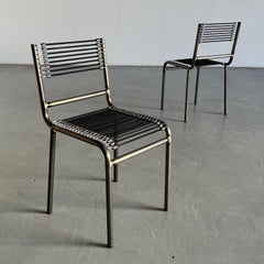 Pair of Vintage René Herbst 'Sandows' Style Chairs in Steel, Black Cord, 1920s