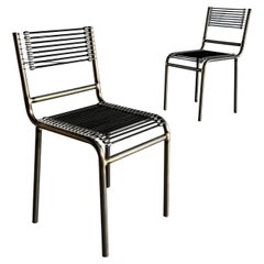 Pair of Vintage René Herbst 'Sandows' Style Chairs in Steel, Black Cord, 1920s