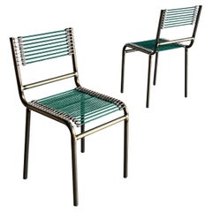 Pair of Vintage René Herbst 'Sandows' Style Chairs in Steel, Green Cord, 1920s
