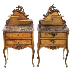 Pair of Vintage Retro Carved Giltwood and Marble Bedside Tables – Quality