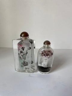 Pair of Vintage Reverse Painting Art Snuff Bottles