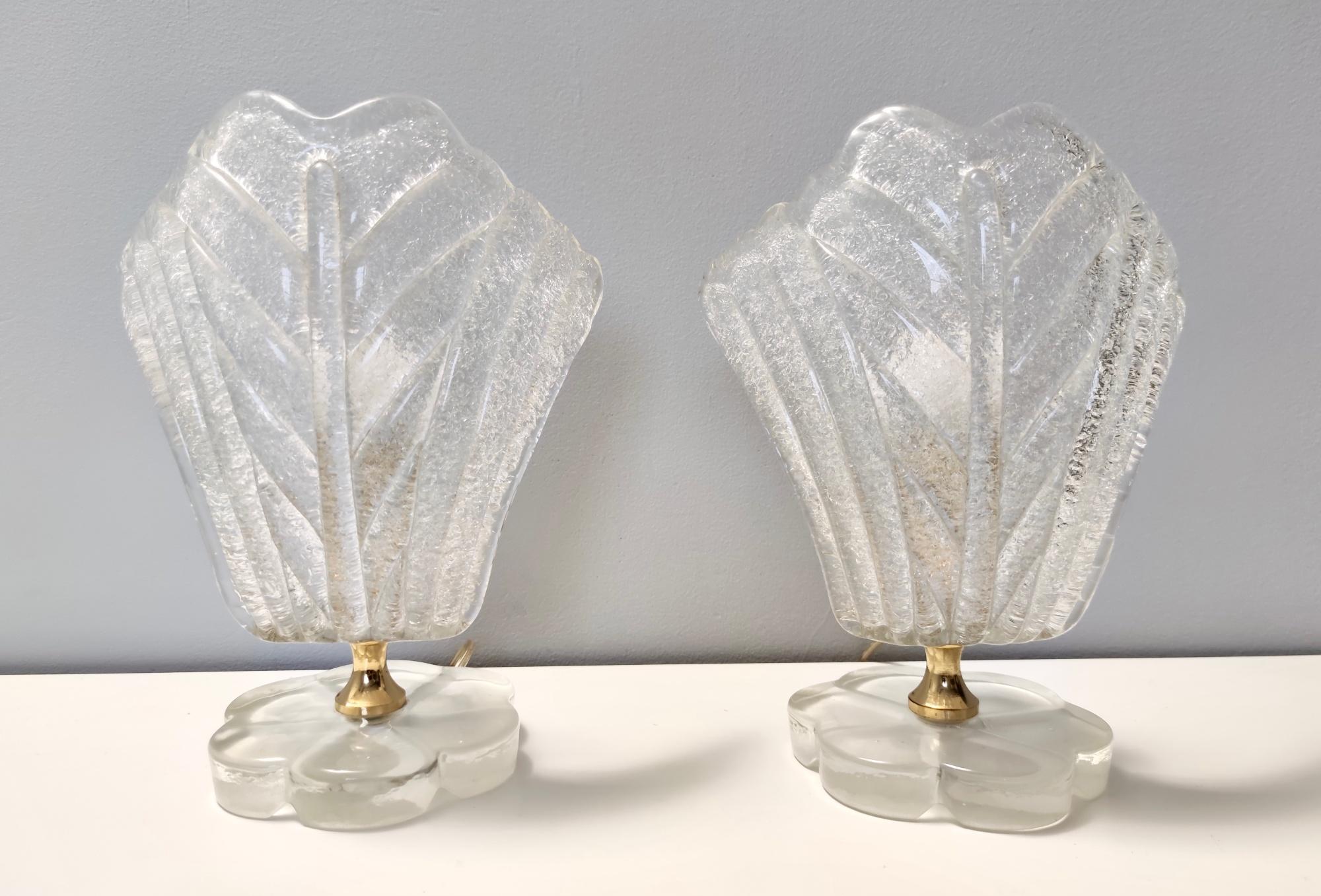 Italian Pair of Vintage Revolving Murano Glass Table Lamps Ascribable to Barovier, Italy