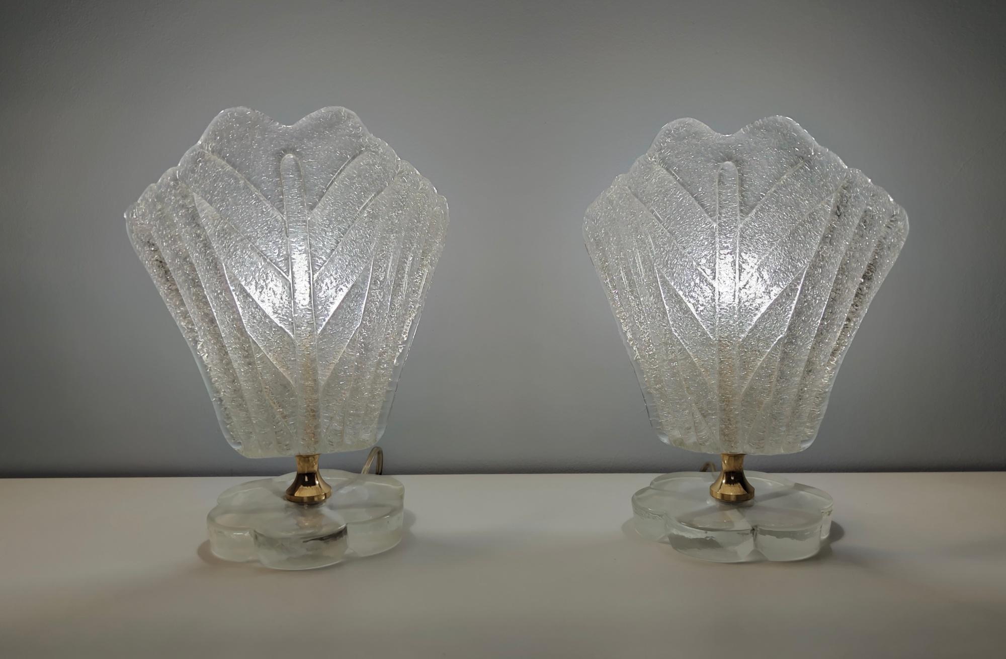 Pair of Vintage Revolving Murano Glass Table Lamps Ascribable to Barovier, Italy In Good Condition In Bresso, Lombardy