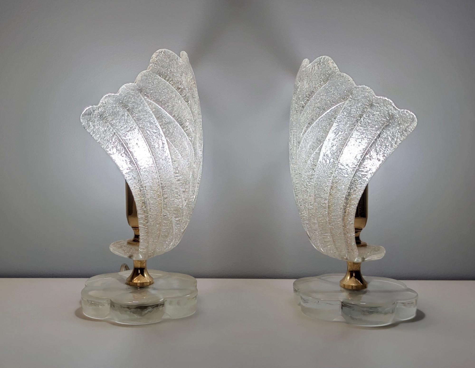 Mid-20th Century Pair of Vintage Revolving Murano Glass Table Lamps Ascribable to Barovier, Italy