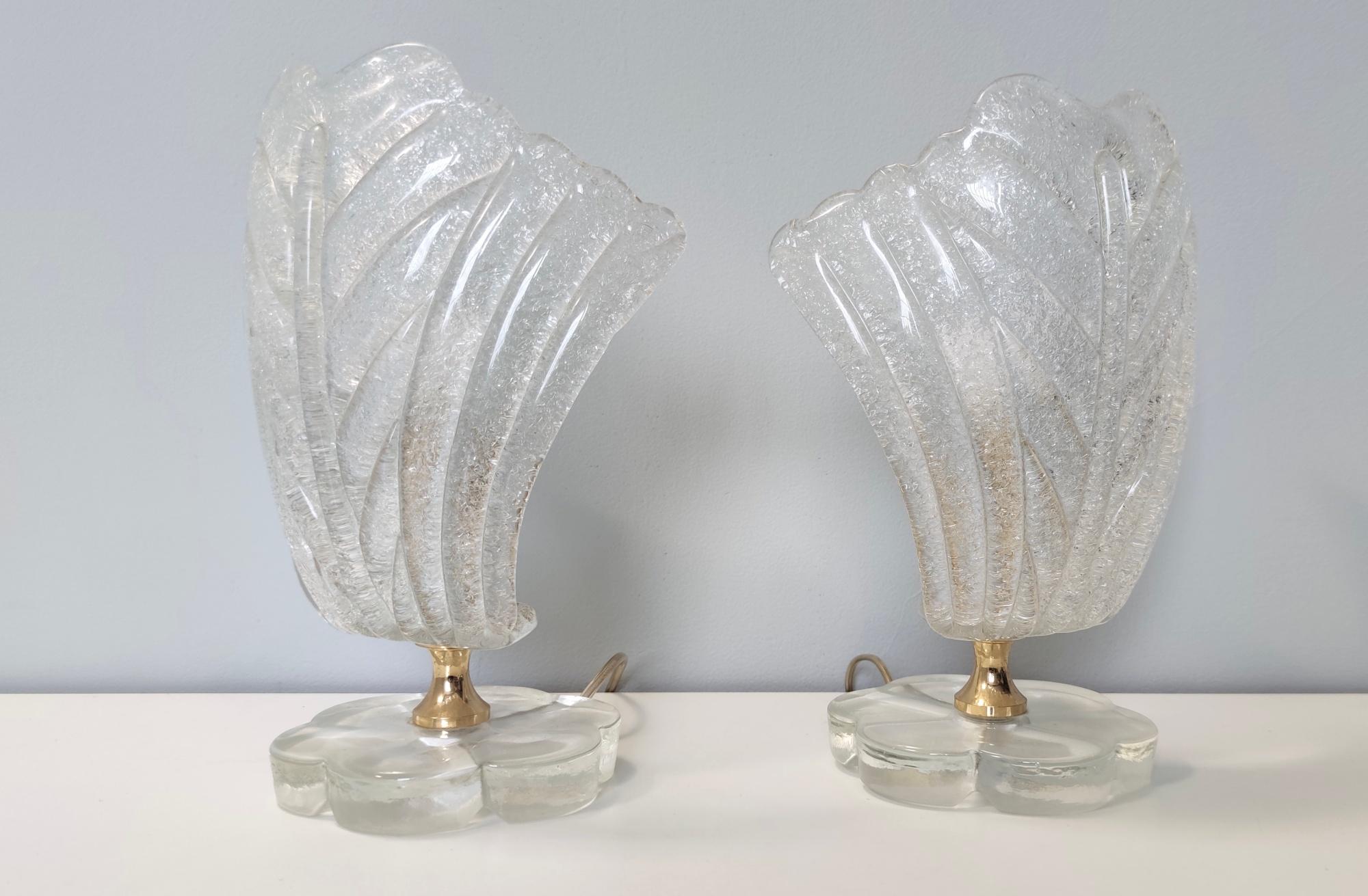 Brass Pair of Vintage Revolving Murano Glass Table Lamps Ascribable to Barovier, Italy