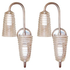 Pair of Retro Ribbed Glass Sconce