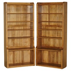 PAIR OF ViNTAGE ROBERT MOUSEMAN THOMPSON ENGLISH OAK CARVED LIBRARY BOOKCASES