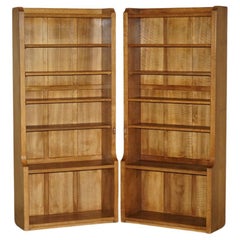 PAIR OF Vintage ROBERT MOUSEMAN THOMPSON ENGLISH OAK CARVED LIBRARY BOOKCASES