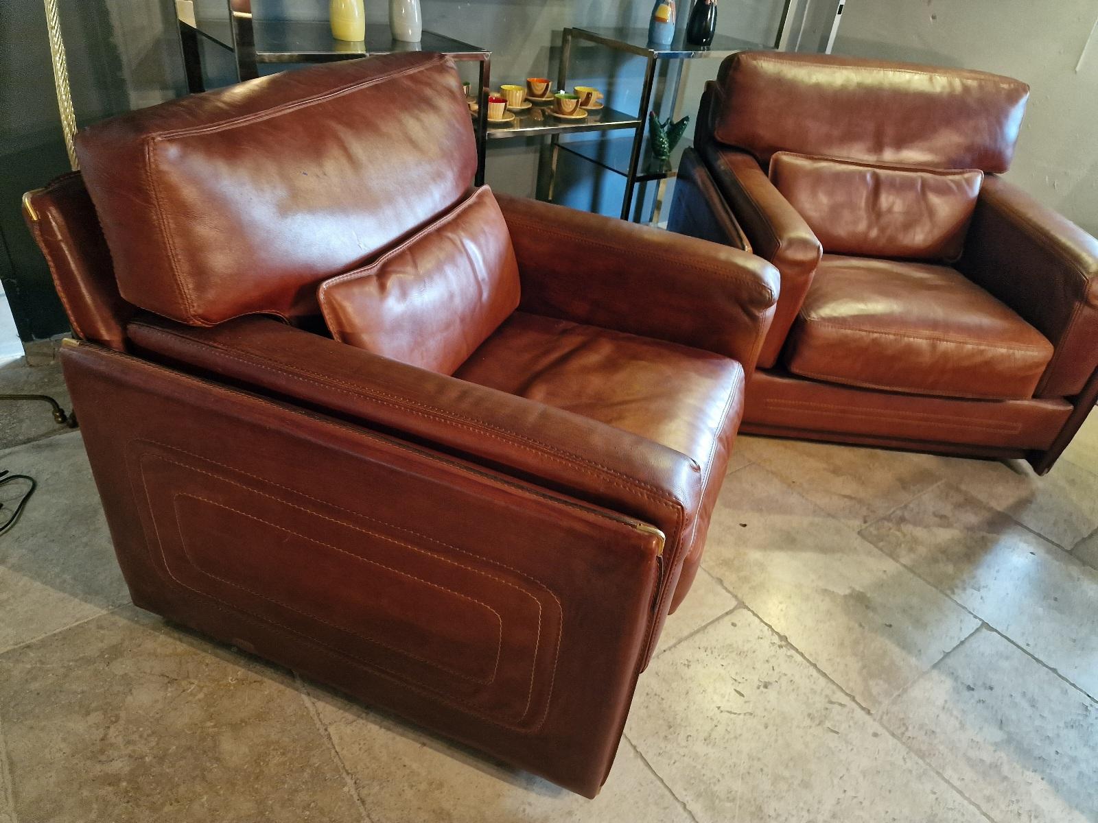 Pair of vintage Roche Bobois armchairs circa 1980  3