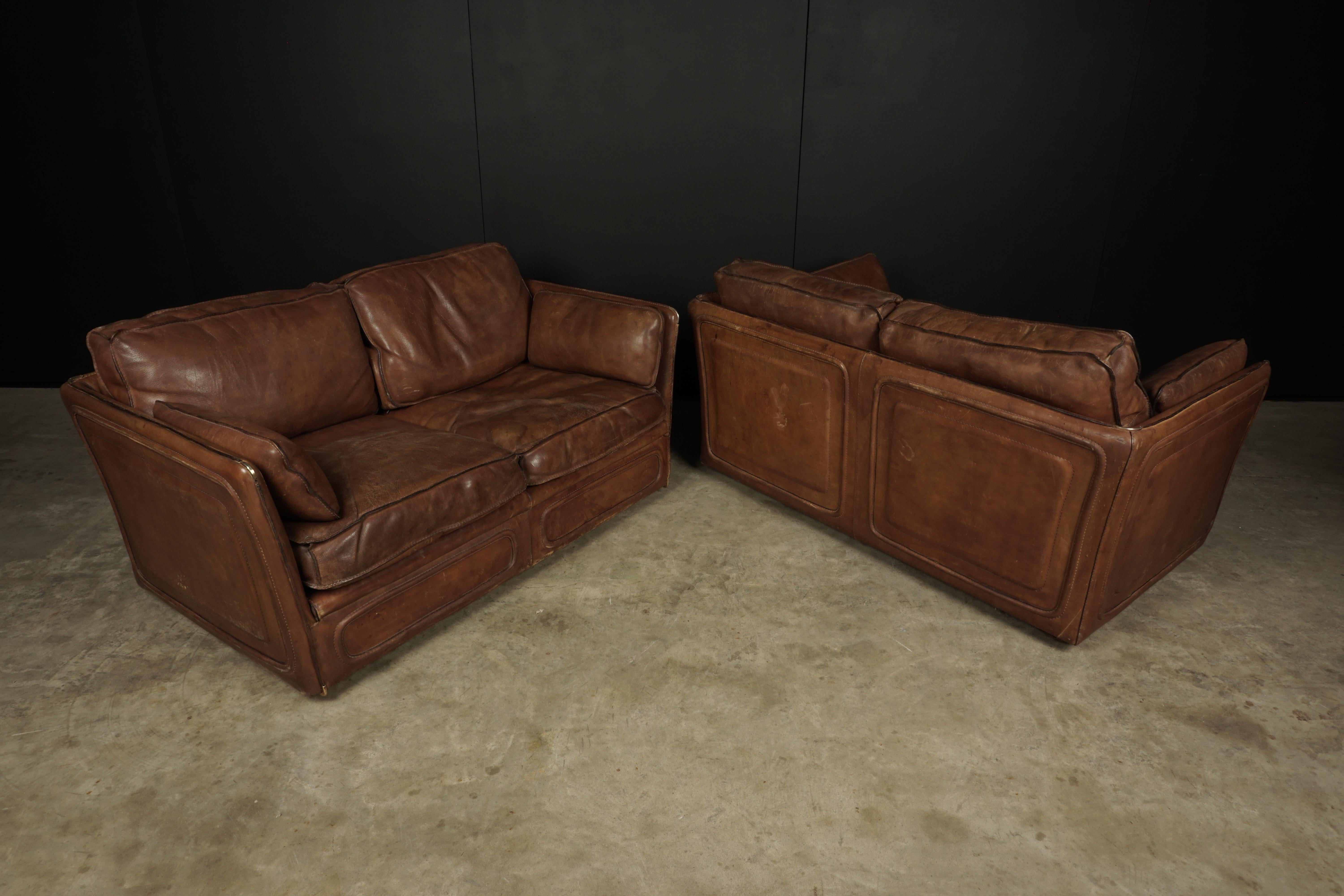 Leather Pair of Vintage Roche Bobois Sofas from France, circa 1970