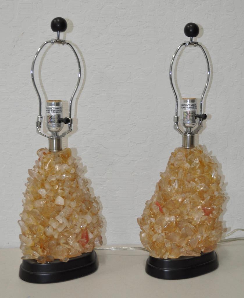 American Pair of Vintage Rock Crystal Lamps, circa 1970s