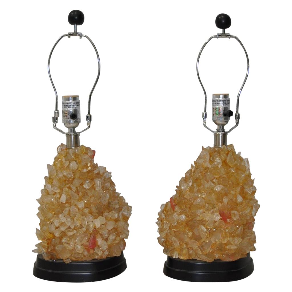 Pair of Vintage Rock Crystal Lamps, circa 1970s