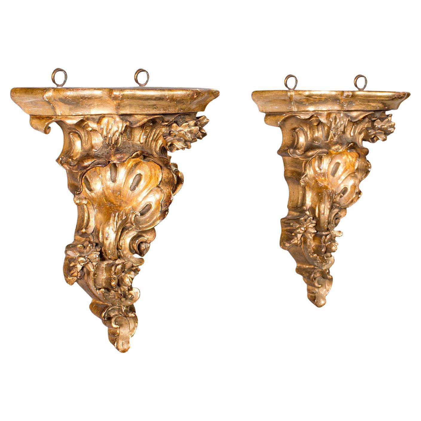 Par De Soportes De Adornos Vintage De Renacimiento Rococo, Francés, Madera Dorada, Candelabro en venta