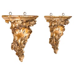 Paire de supports d'ornement Vintage Rococo Revive, Français, bois doré, Stand de bougie
