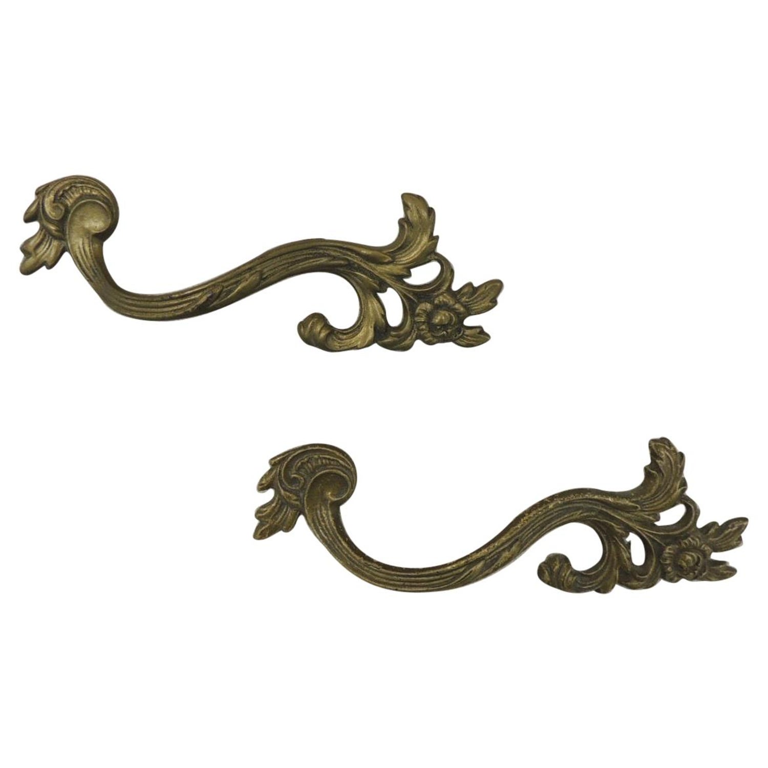 Pair Vtg French Provincial Rococo Drawer Pulls Handles w/ Screws Gold Finish