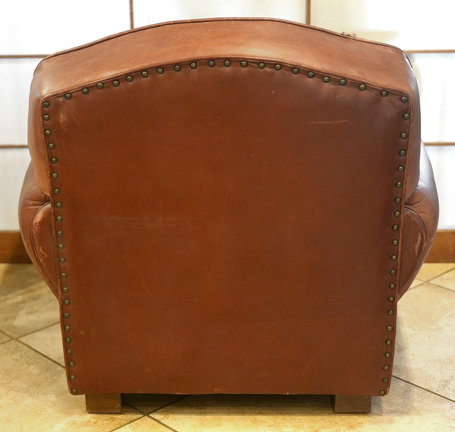 Pair of Vintage Rolled Arm Leather Arm / Club Chairs For Sale 3