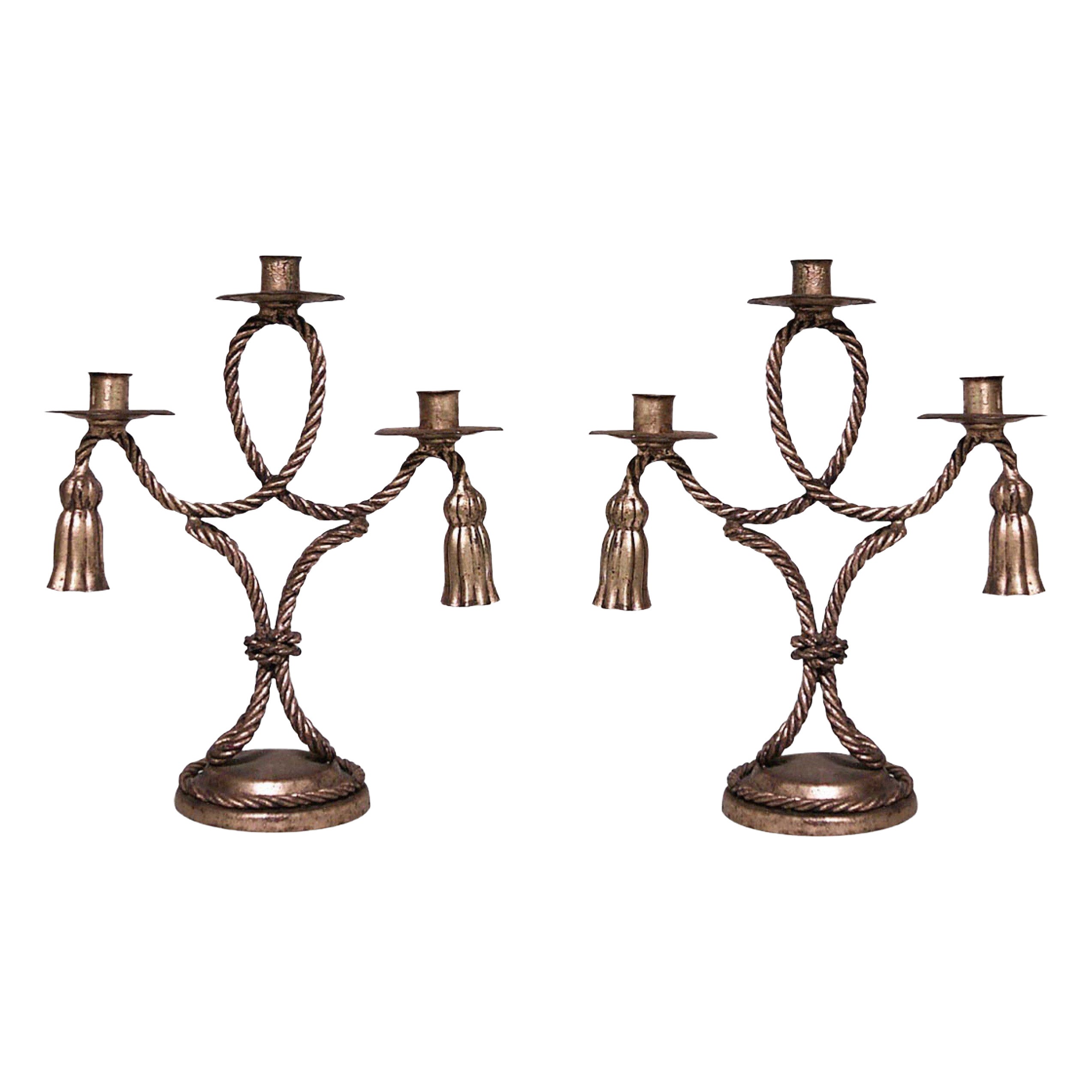 Pair of Vintage Rope and Tassel Gilt Candelabras