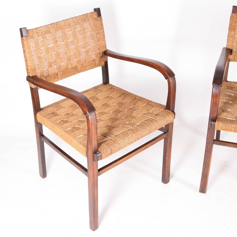 Mid-Century Modern Pair of Vintage Rope and Wooden Armchairs For Sale