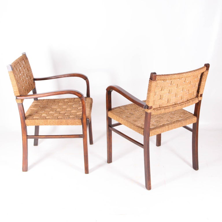 French Pair of Vintage Rope and Wooden Armchairs For Sale