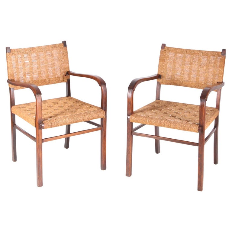 Pair of Vintage Rope and Wooden Armchairs For Sale
