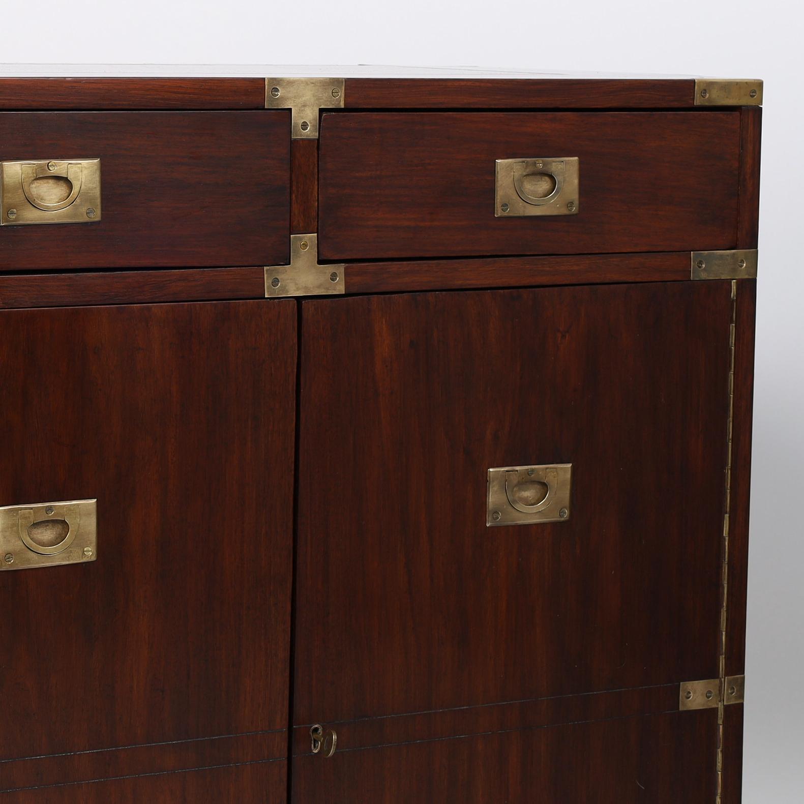 Brass Pair of Vintage Rosewood Campaign Chests or Cabinets by M. Hayat and Bros.