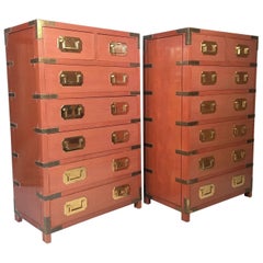 Pair of Vintage Rosewood Campaign Dressers by George Zee & Co.