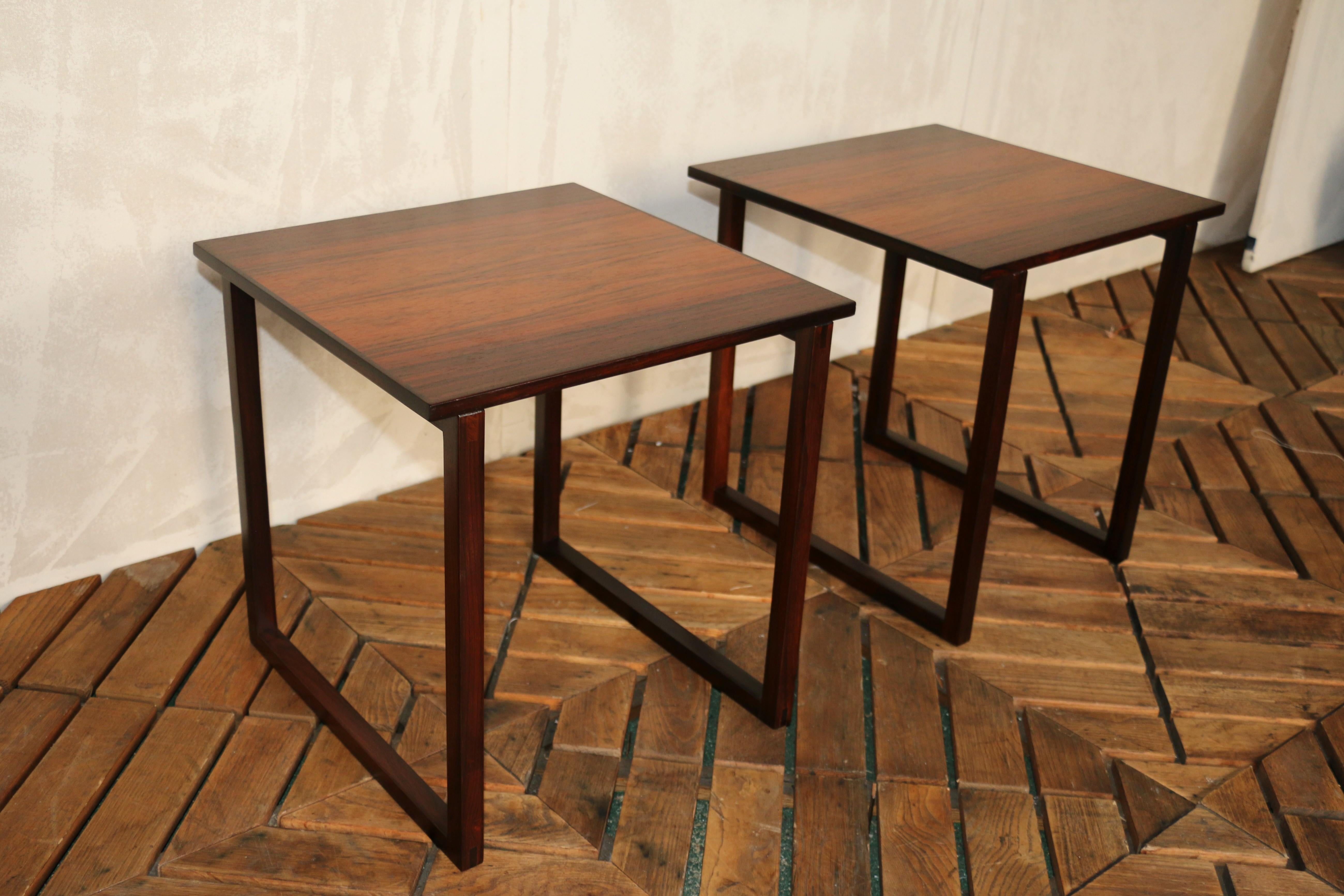 Danois Paire de tables d'appoint vintage en palissandre par Kai Kristiansen, Danemark, années 1960 en vente