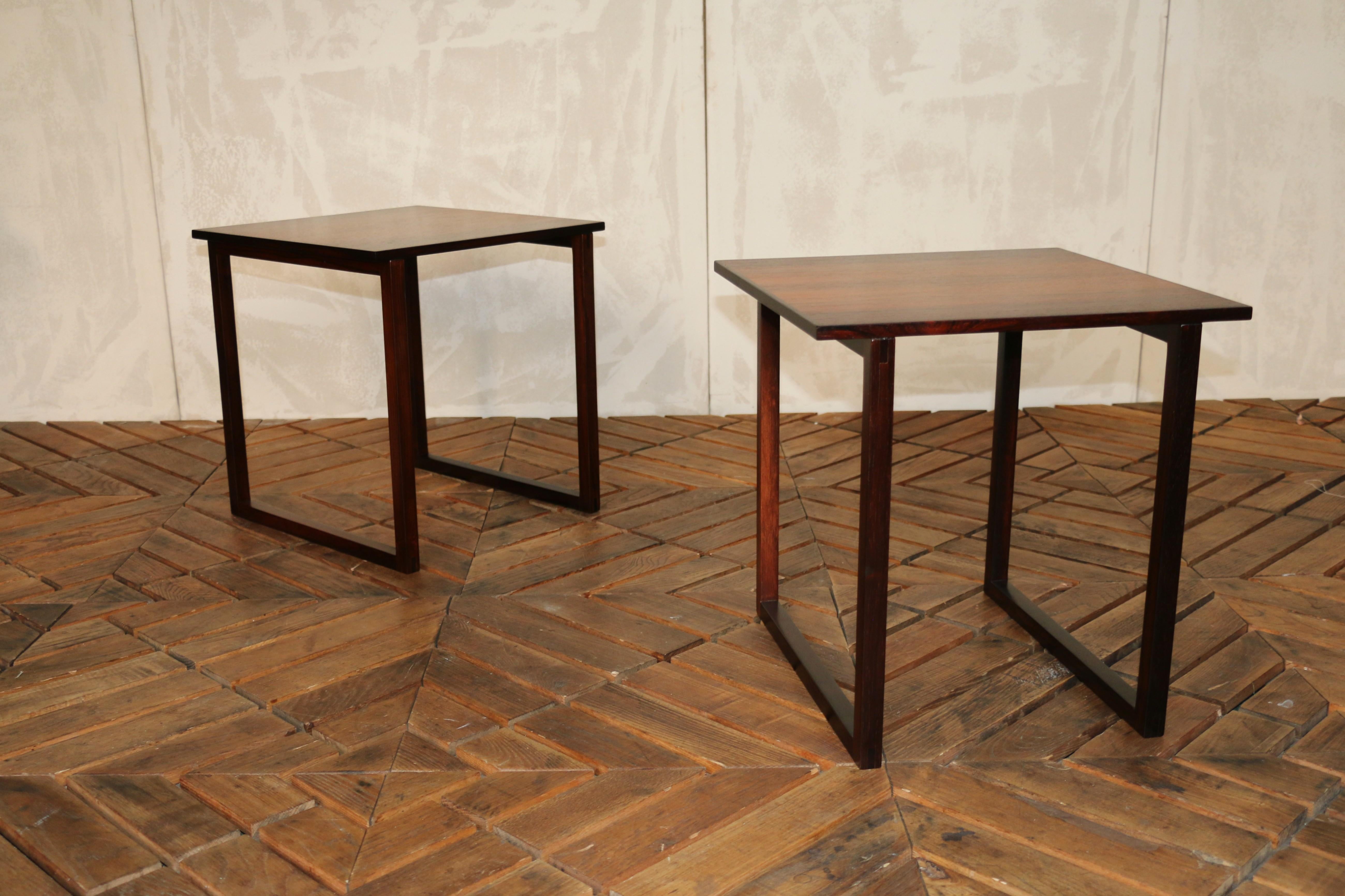 Milieu du XXe siècle Paire de tables d'appoint vintage en palissandre par Kai Kristiansen, Danemark, années 1960 en vente