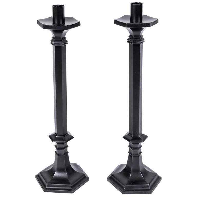 Pair of Vintage 'Rostand' Stick Brass Candlesticks at 1stDibs