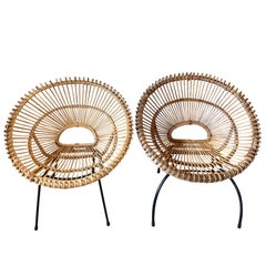 Pair of Vintage Round Bamboo Chairs