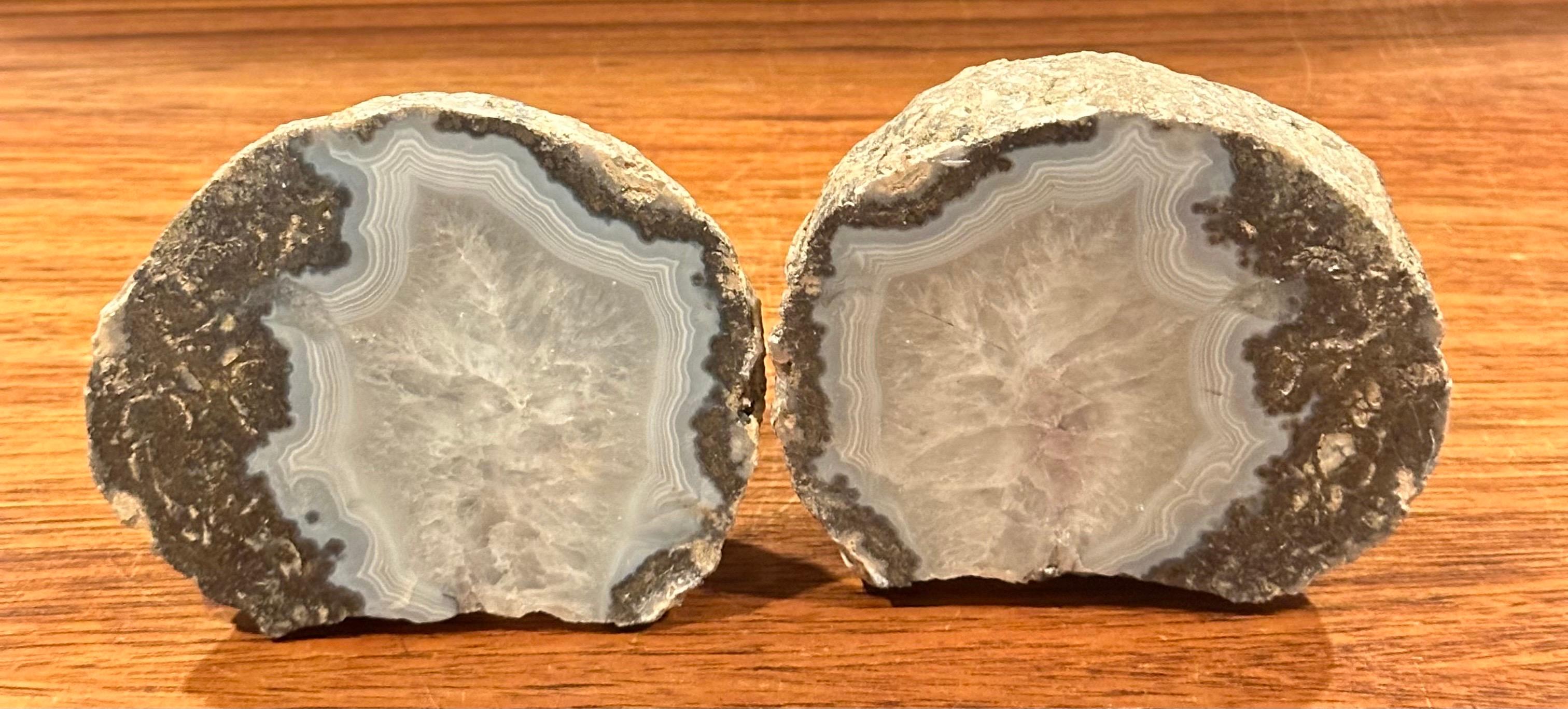 Rock Crystal Pair of Vintage Round Geode Bookends For Sale