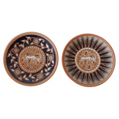 Pair of Vintage Round Greek Small Decorative Dishes