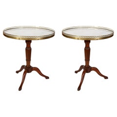 Pair of Antique Round Marble Top Bouillotte Pedestal Table