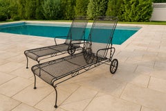 Pair of Vintage Russell Woodard Acorn and Oak Leaf Wrought Iron Chaise Loungers