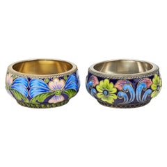 Pair of Vintage Russian Silver Enamel Salts 20th Century