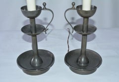 Pair of Vintage Rustic Pewter Candleholder Lamps