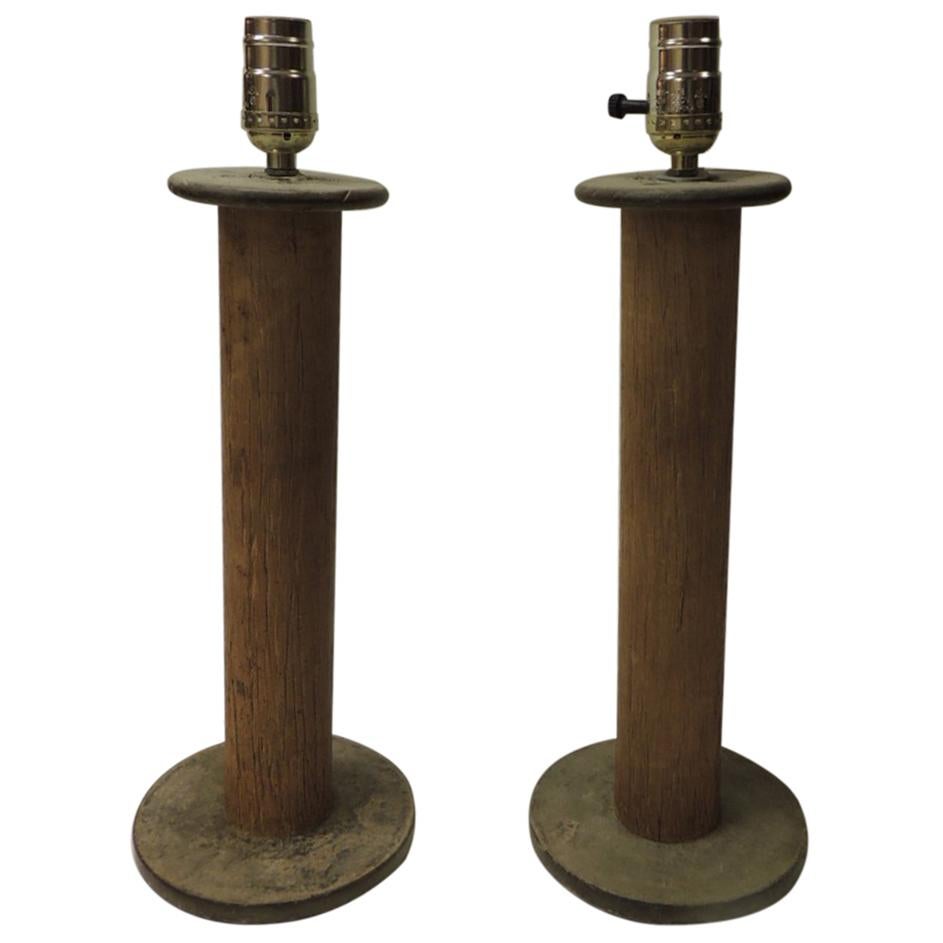 Pair of Vintage Rustic Wood Found Object Table Lamps