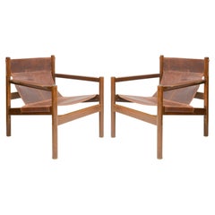Pair of Vintage Safari- Style Leather Chairs