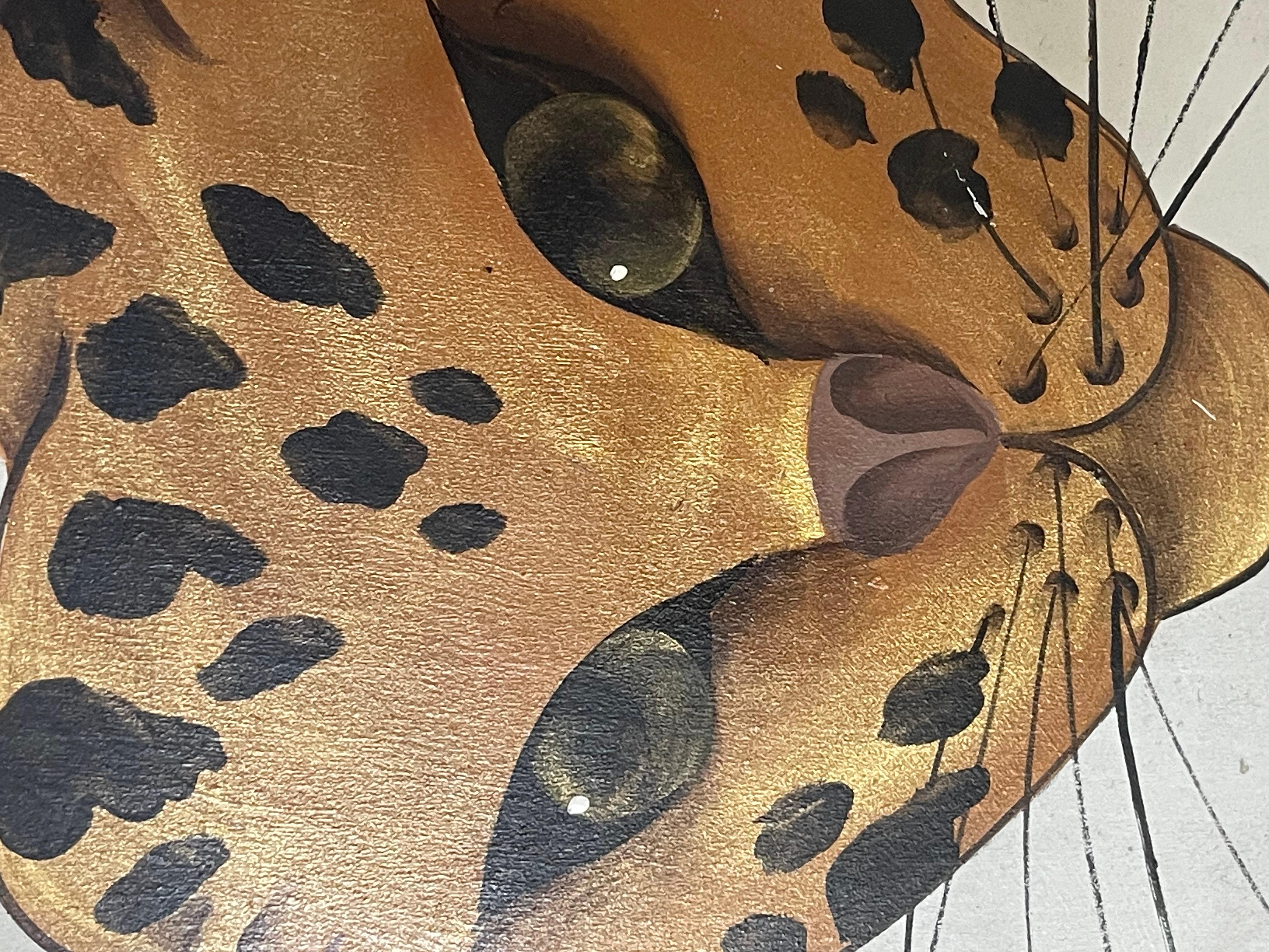 Paar von Vintage Safari-Stil Malerei auf Holz Jaguar und Tiger (Mitte des 20. Jahrhunderts) im Angebot
