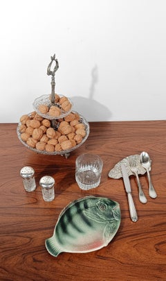 Pair of Vintage Salt & Pepper Cruet Set in Cut Crystal Glass and Silver Plated