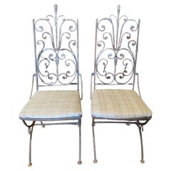  Pair of Retro Salterini Umanoff Style Iron Scroll Back Dining Side Chairs