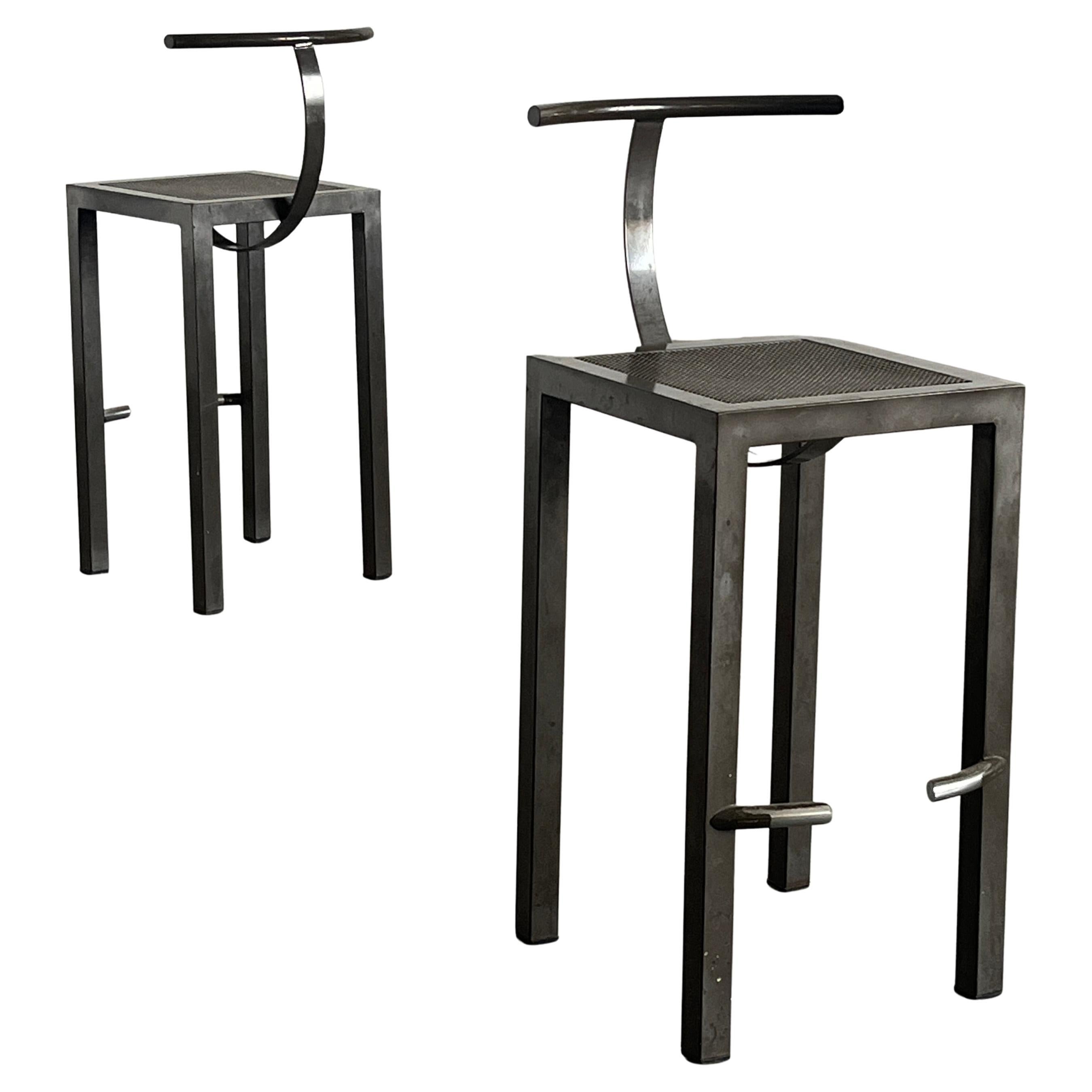 Paire de tabourets de bar en métal Vintage 'Sarapis' par Philippe Starck pour Driade, 1986 en vente