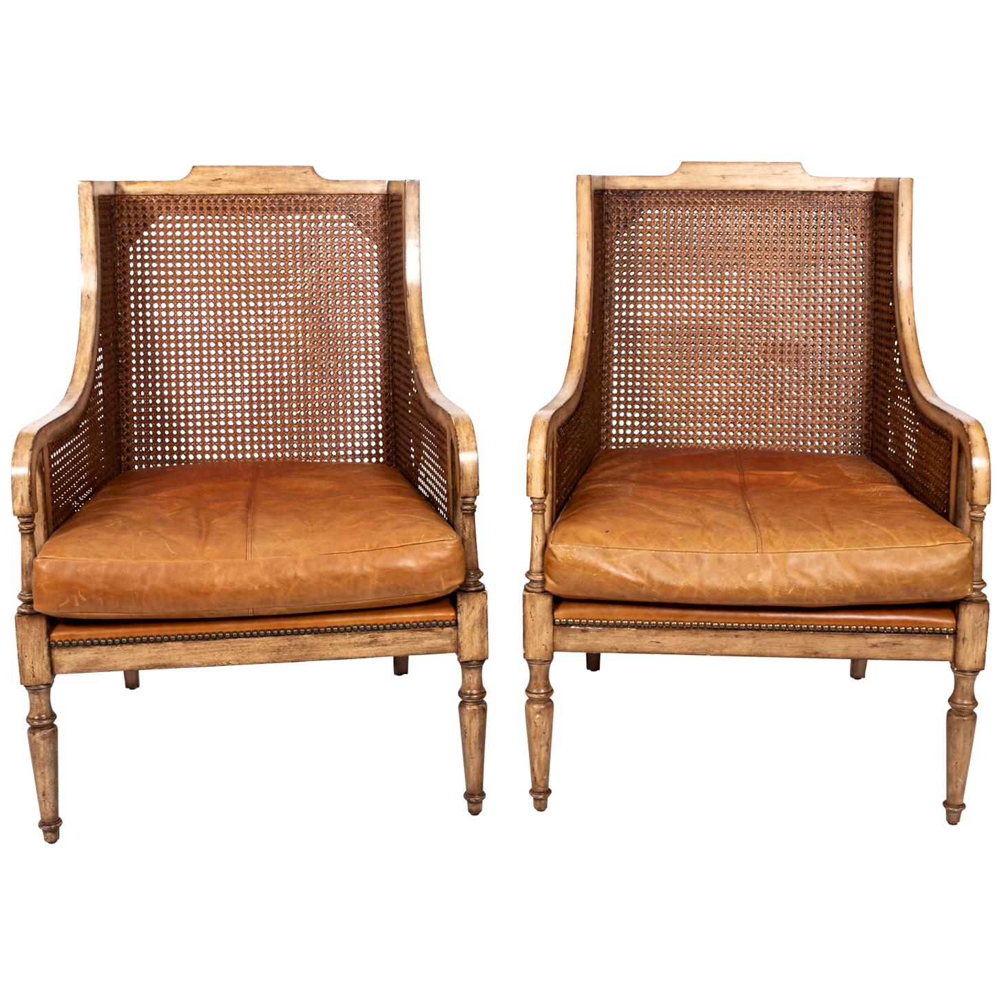 Pair of Vintage Sarreid Ltd. Cane Back Chairs