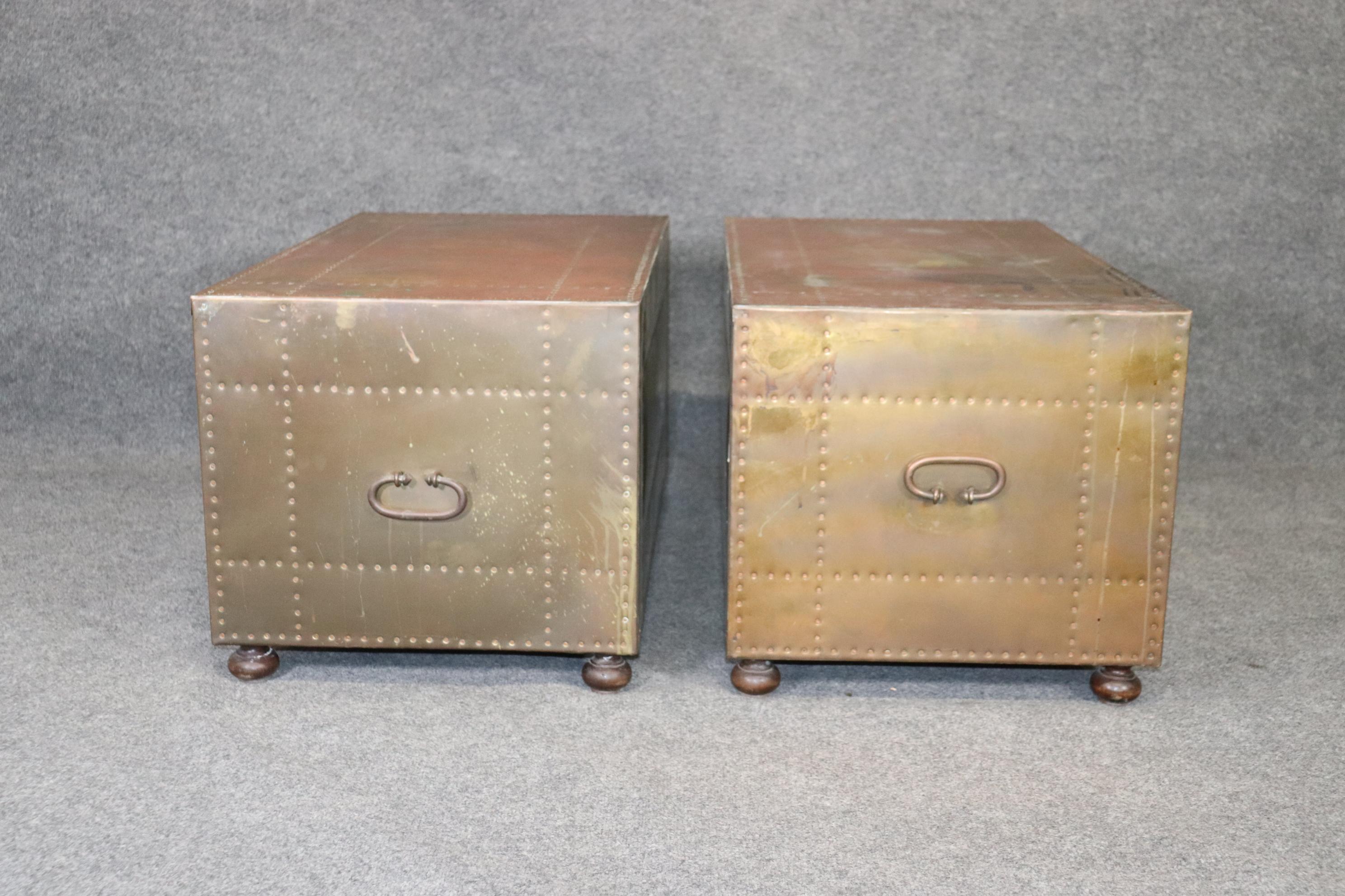 Unknown Pair of Vintage Sarried Ltd Brass Clad and Copper Nail Coffee Table Trunks