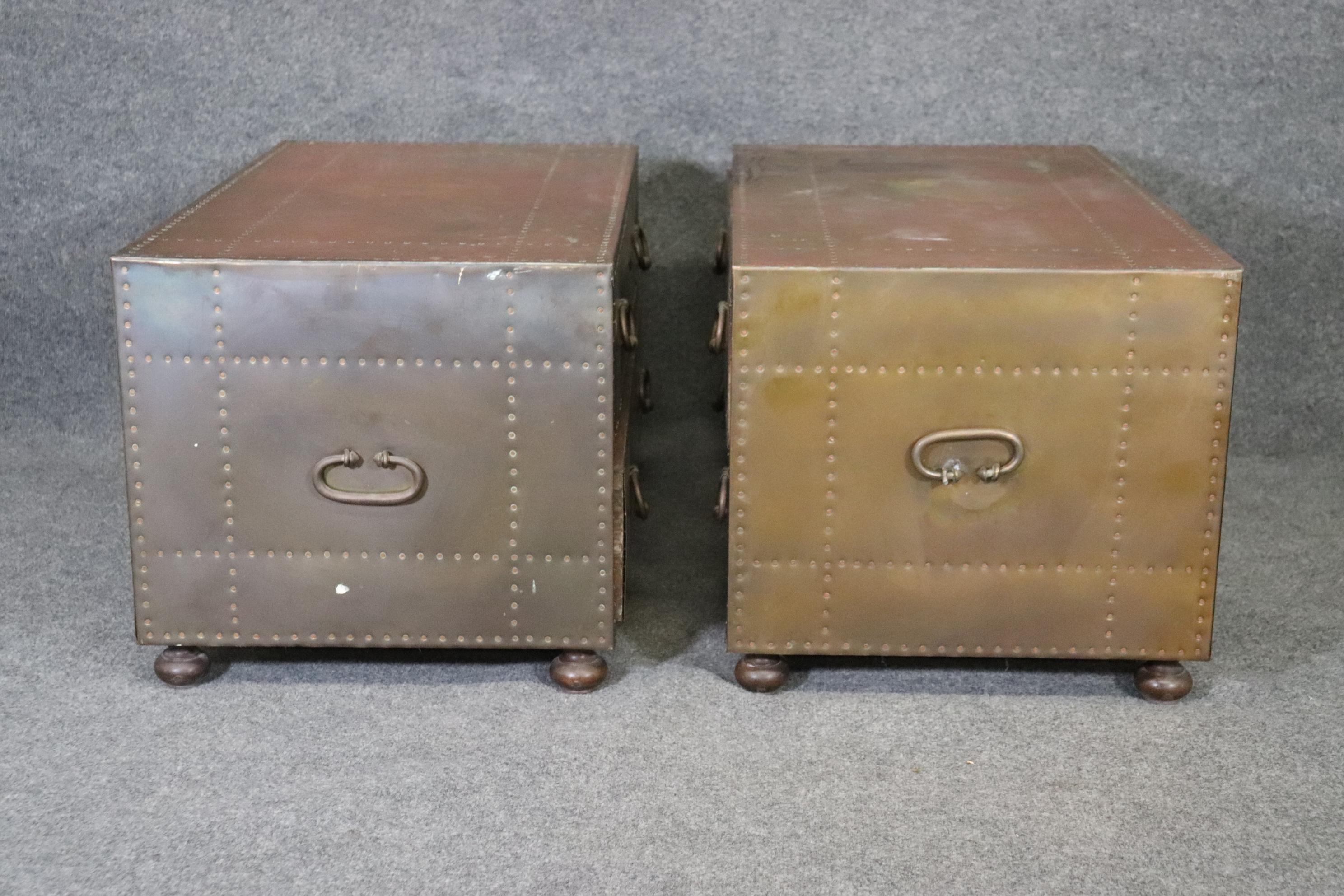 Late 20th Century Pair of Vintage Sarried Ltd Brass Clad and Copper Nail Coffee Table Trunks